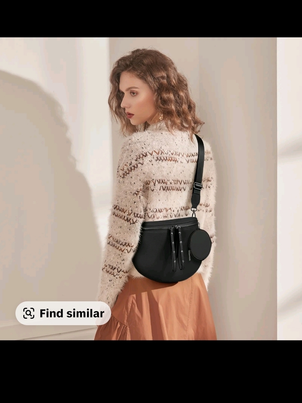 Black Crossbody Saddle Bag with Coin Pouch - Picture 3 of 5